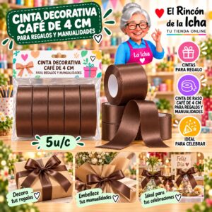 RI-0010166 Cinta Decorativa Café De 4 Cm Para Regalos Y Manualidades Feliz