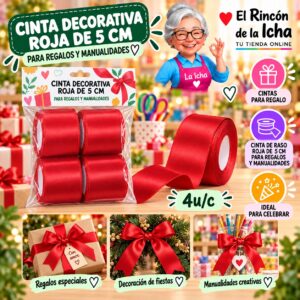 RI-0010167 Cinta Decorativa Roja De 5 Cm Para Regalos Y Manualidades Feliz
