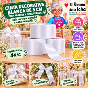 RI-0010168 Cinta Decorativa Blanca De 5 Cm Para Regalos Y Manualidades Feliz