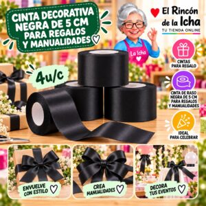 RI-0010169 Cinta Decorativa Negra De 5 Cm Para Regalos Y Manualidades Feliz