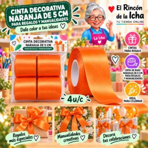 RI-0010170 Cinta Decorativa Naranja De 5 Cm Para Regalos Y Manualidades Feliz