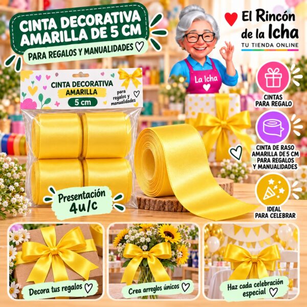 RI-0010171 Cinta Decorativa Amarilla De 5 Cm Para Regalos Y Manualidades Feliz