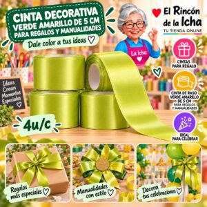 RI-0010172 Cinta Decorativa Verde Amarillo De 5 Cm Para Regalos Y Manualidades Feliz