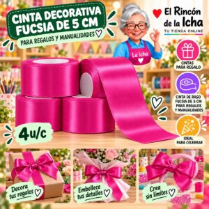 RI-0010173 Cinta Decorativa Fucsia De 5 Cm Para Regalos Y Manualidades Feliz