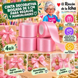 RI-0010174 Cinta Decorativa Rosada De 5 Cm Para Regalos Y Manualidades Feliz