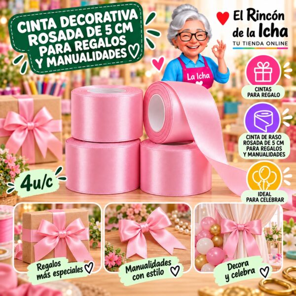RI-0010174 Cinta Decorativa Rosada De 5 Cm Para Regalos Y Manualidades Feliz