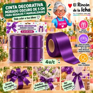 RI-0010175 Cinta Decorativa Morado Oscuro De 5 Cm Para Regalos Y Manualidades Feliz