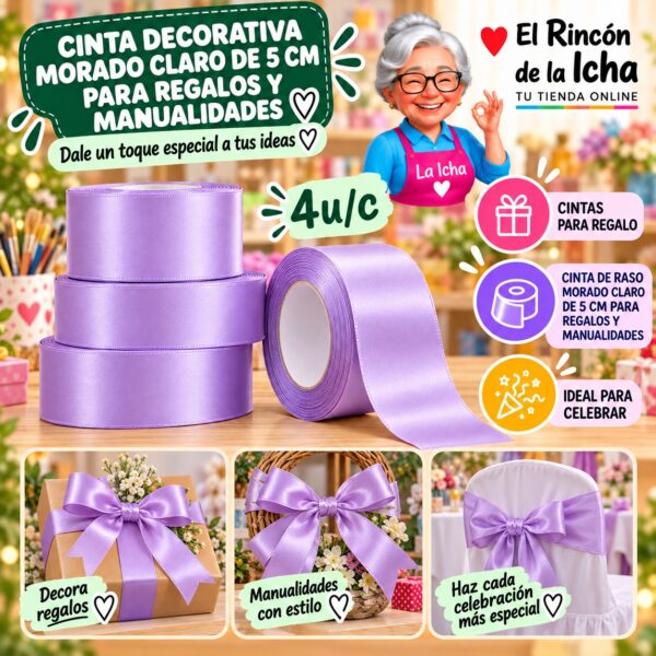 RI-0010176 Cinta Decorativa Morado Claro De 5 Cm Para Regalos Y Manualidades Feliz