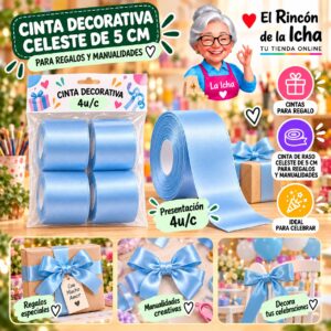 RI-0010178 Cinta Decorativa Celeste De 5 Cm Para Regalos Y Manualidades Feliz
