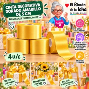 RI-0010182 Cinta Decorativa Dorado Amarillo De 5 Cm Para Regalos Y Manualidades Feliz