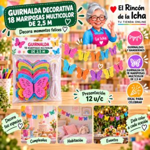 RI-0010192 Guirnalda Decorativa 18 Mariposas Multicolor De 2,5 M Feliz