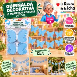 RI-0010194 Guirnalda Decorativa 18 Mariposas Celestes De 2,5 M Feliz