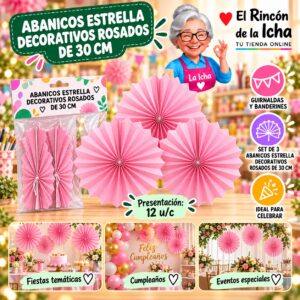 RI-0010200 Abanicos Estrella Decorativos Rosados De 30 Cm Feliz