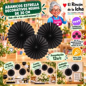 RI-0010201 Abanicos Estrella Decorativos Negros De 30 Cm Feliz