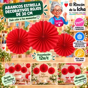 RI-0010202 Abanicos Estrella Decorativos Rojos De 30 Cm Feliz