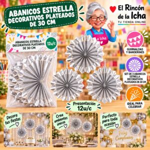 RI-0010204 Abanicos Estrella Decorativos Plateados De 30 Cm Feliz
