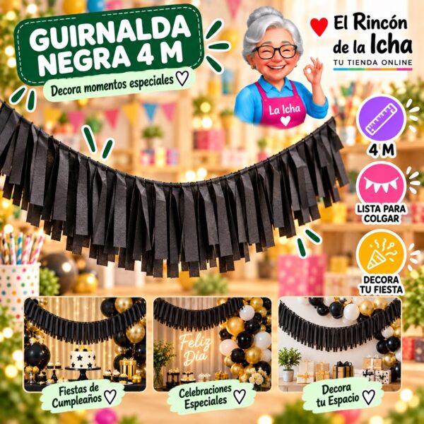 Guirnalda Decorativa Negra De 4 Metros Feliz