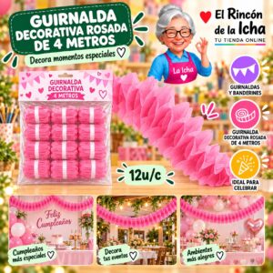 RI-0010213 Guirnalda Decorativa Rosada De 4 Metros Feliz