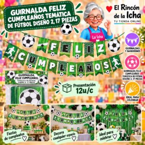 RI-0010218 Guirnalda Feliz Cumpleaños Temática De Fútbol Diseño 2, 17 Piezas Feliz