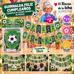 RI-0010219 Guirnalda Feliz Cumpleaños Temática De Fútbol Diseño 3, 16 Piezas Feliz