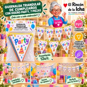 RI-0010230 Guirnalda Triangular De Cumpleaños Con Diseño Party, 7 Piezas Feliz