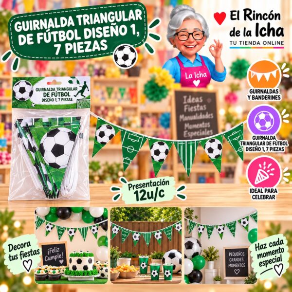 RI-0010232 Guirnalda Triangular De Fútbol Diseño 1, 7 Piezas Feliz