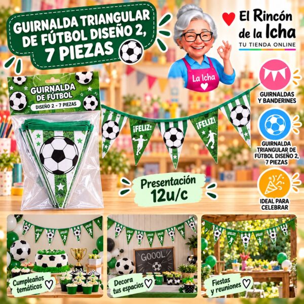 RI-0010233 Guirnalda Triangular De Fútbol Diseño 2, 7 Piezas Feliz