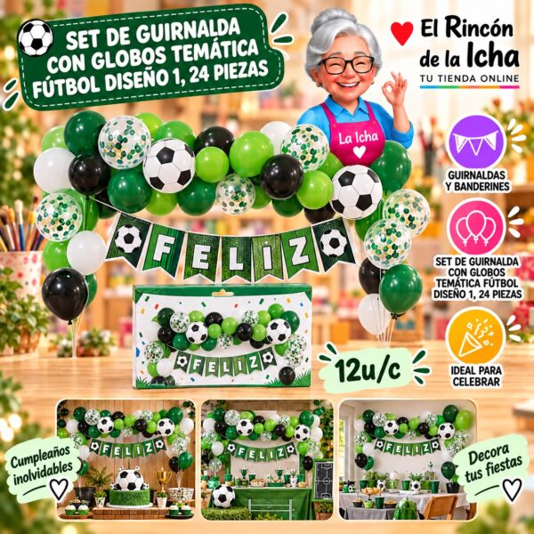 RI-0010235 Set De Guirnalda Con Globos Temática Fútbol Diseño 1, 24 Piezas Feliz