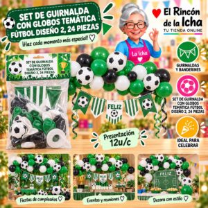 RI-0010236 Set De Guirnalda Con Globos Temática Fútbol Diseño 2, 24 Piezas Feliz