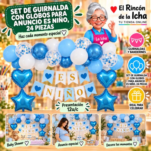 RI-0010237 Set De Guirnalda Con Globos Para Anuncio Es Niño, 24 Piezas Feliz
