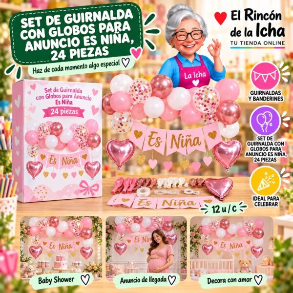 RI-0010238 Set De Guirnalda Con Globos Para Anuncio Es Niña, 24 Piezas Feliz