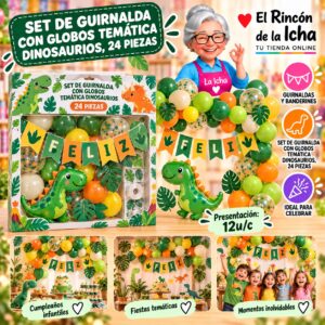 RI-0010241 Set De Guirnalda Con Globos Temática Dinosaurios, 24 Piezas Feliz