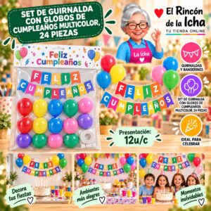 RI-0010243 Set De Guirnalda Con Globos De Cumpleaños Multicolor, 24 Piezas Feliz