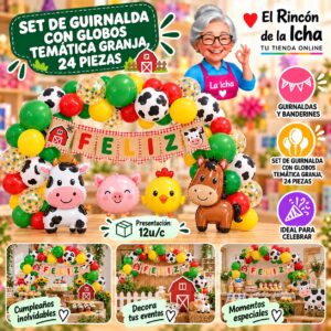 RI-0010244 Set De Guirnalda Con Globos Temática Granja, 24 Piezas Feliz