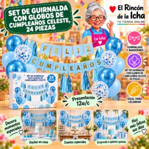 RI-0010245 Set De Guirnalda Con Globos De Cumpleaños Celeste, 24 Piezas Feliz