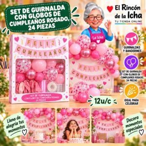 RI-0010246 Set De Guirnalda Con Globos De Cumpleaños Rosado, 24 Piezas Feliz