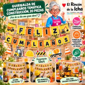 RI-0010253 Guirnalda De Cumpleaños Temática Construcción, 20 Piezas Feliz