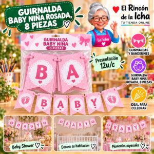 RI-0010255 Guirnalda Baby Niña Rosada, 8 Piezas Feliz