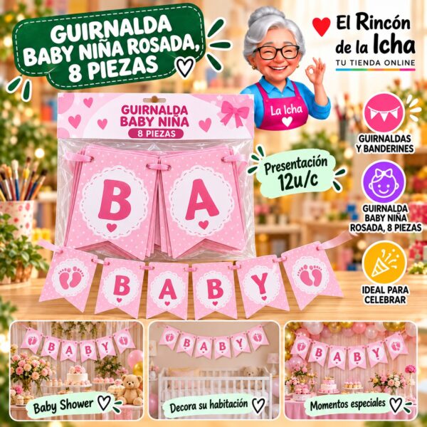 Guirnalda Baby Niña Rosada, 8 Piezas Feliz