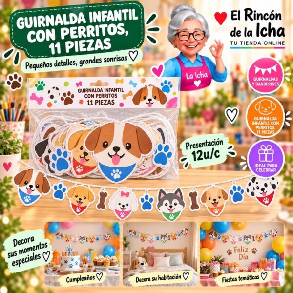 RI-0010256 Guirnalda Infantil Con Perritos, 11 Piezas Feliz