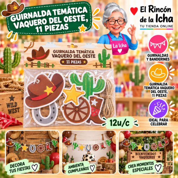 RI-0010260 Guirnalda Temática Vaquero Del Oeste, 11 Piezas Feliz