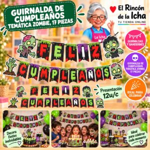 RI-0010261 Guirnalda De Cumpleaños Temática Zombie, 17 Piezas Feliz