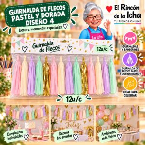 RI-0010268 Guirnalda De Flecos Pastel Y Dorada Diseño 4 Feliz