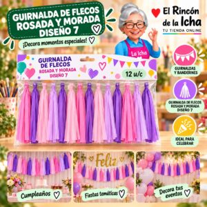 RI-0010271 Guirnalda De Flecos Rosada Y Morada Diseño 7 Feliz