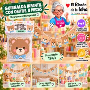 RI-0010273 Guirnalda Infantil Con Ositos, 8 Piezas Feliz