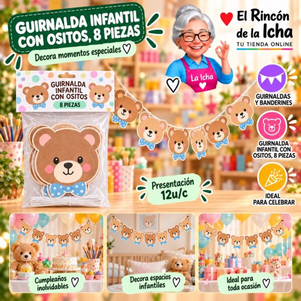 RI-0010273 Guirnalda Infantil Con Ositos, 8 Piezas Feliz
