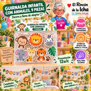 RI-0010274 Guirnalda Infantil Con Animales, 9 Piezas Feliz