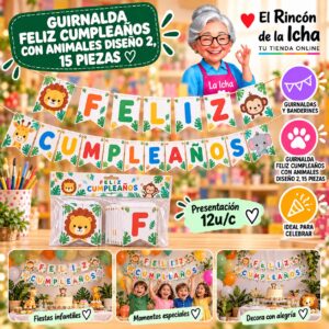 RI-0010275 Guirnalda Feliz Cumpleaños Con Animales Diseño 2, 15 Piezas Feliz