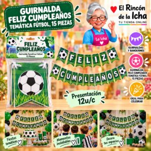 RI-0010276 Guirnalda Feliz Cumpleaños Temática Fútbol, 15 Piezas Feliz