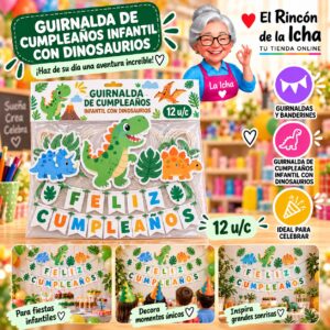RI-0010279 Guirnalda De Cumpleaños Infantil Con Dinosaurios Feliz